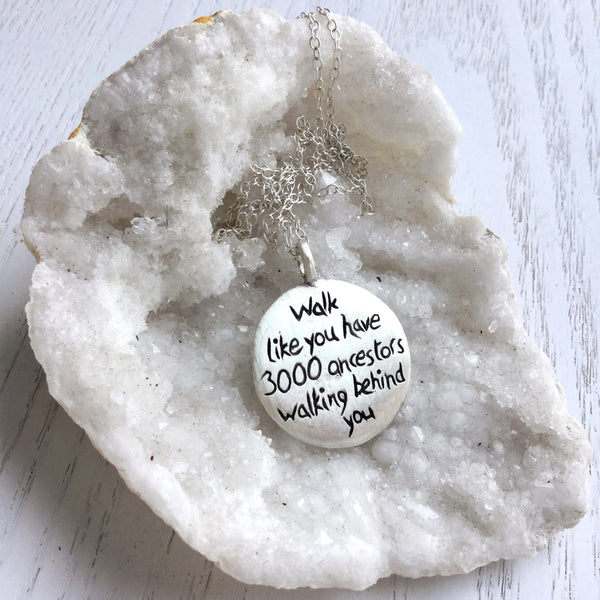 Small "I am my Ancestors" necklace (with darkened lettering)