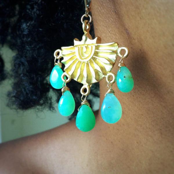 Green Empress Fan Earrings